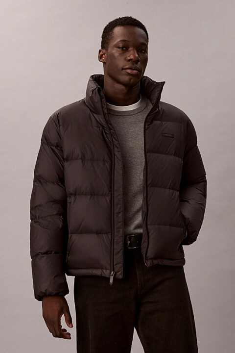 Erkek Regular Fit Dik Yaka Aplike Logolu Şişme Mont - Siyah 