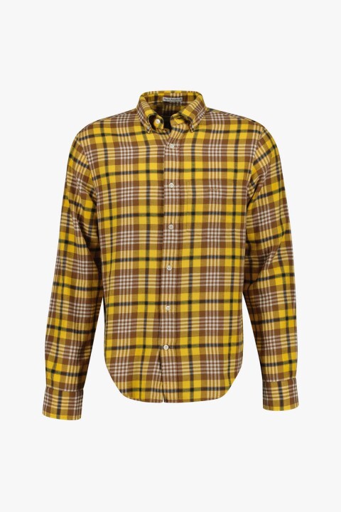 Erkek Regular Fit Düğmeli Yaka Kareli Gömlek - Sarı/Kareli 