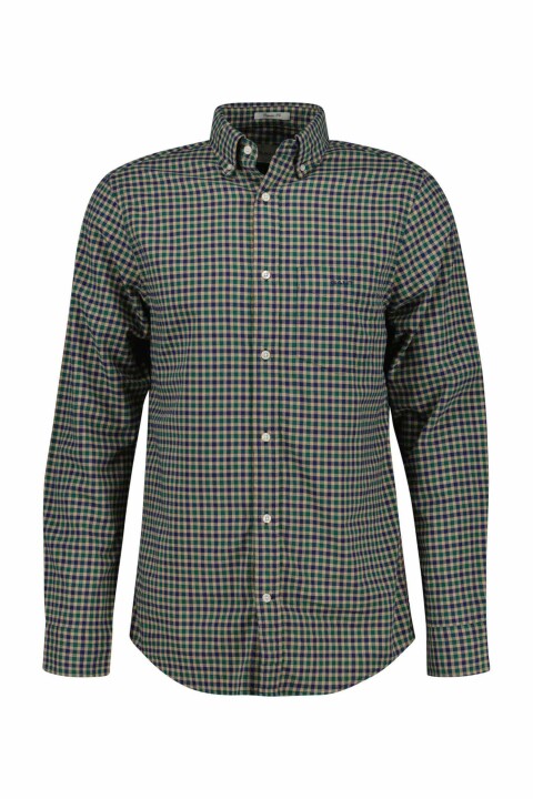 Erkek Regular Fit Düğmeli Yaka Kareli Gömlek - Yeşil 