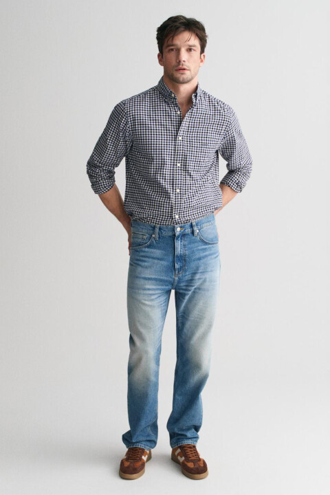 Erkek Regular Fit Düğmeli Yaka Logolu Gömlek - Lacivert 