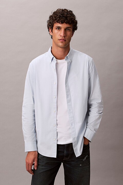 Erkek Regular Fit Düğmeli Yaka Oxford Gömlek - Açık Mavi 