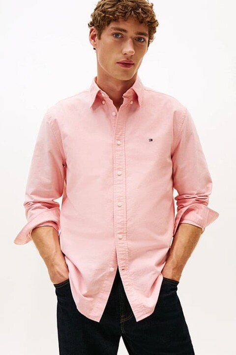 Erkek Regular Fit Düğmeli Yaka Oxford Gömlek - Açık Pembe 