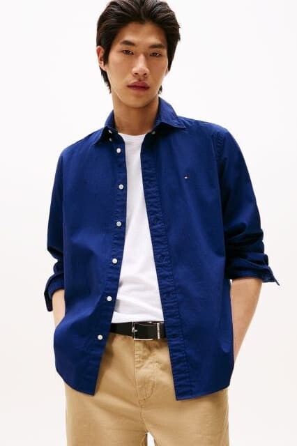 Erkek Regular Fit Düğmeli Yaka Poplin Gömlek - Lacivert 