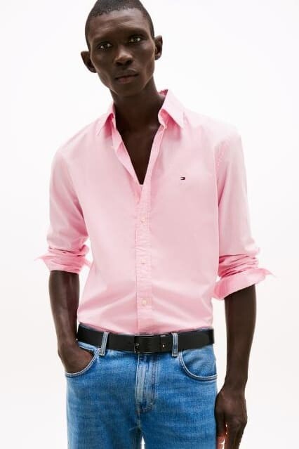 Erkek Regular Fit Düğmeli Yaka Poplin Gömlek - Pembe 