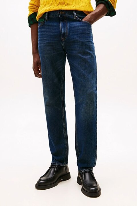 Erkek Regular Fit Düz Paça Eskitme Görünümlü Jean Pantolon - Lacivert 