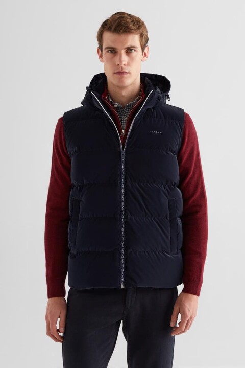 Erkek Regular Fit Fermuar Şeritli Kapüşonlu Yelek - Lacivert 