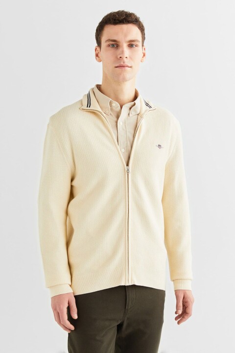 Erkek Regular Fit Fermuarlı Hırka - Krem 