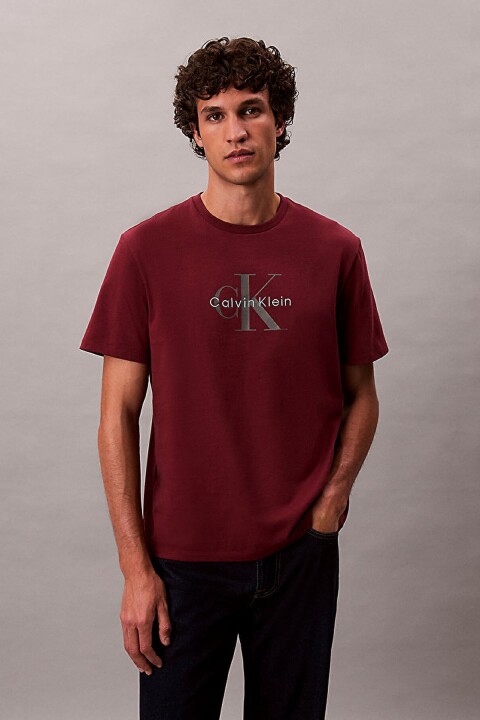 Erkek Regular Fit Grafik Monogram Baskılı T-Shirt - Bordo 