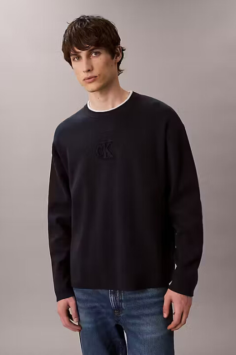 Erkek Regular Fit Kabartma Logolu Kazak - Lacivert 