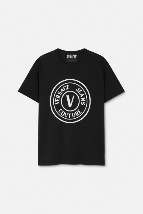 Erkek Regular Fit Kadife Baskı V Amblemli Bisiklet Yaka T-Shirt - Siyah 