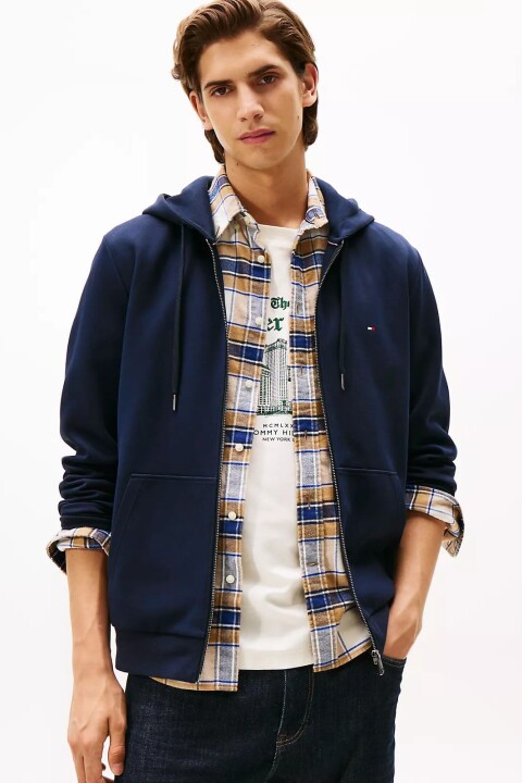 Erkek Regular Fit Kapüşonlu Kanguru Cepli Fermuarlı Sweatshirt - Lacivert 