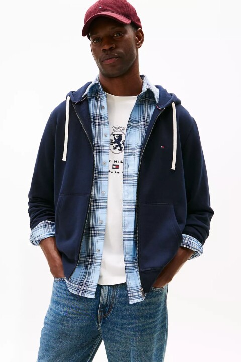 Erkek Regular Fit Kapüşonlu Kanguru Cepli Fermuarlı Sweatshirt - Lacivert 