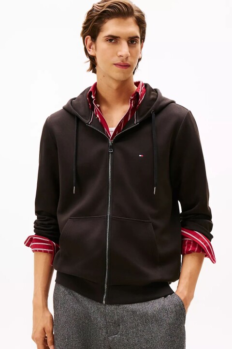 Erkek Regular Fit Kapüşonlu Kanguru Cepli Fermuarlı Sweatshirt - Siyah 