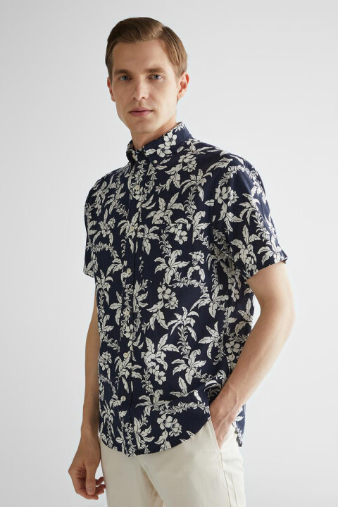Erkek Regular Fit Klasik Yaka Desenli Gömlek - Lacivert 