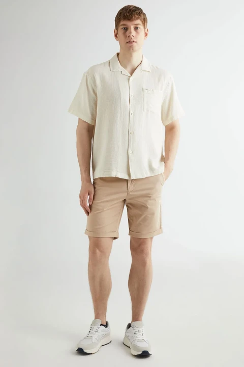 Erkek Regular Fit Klasik Yaka Gömlek - Krem 