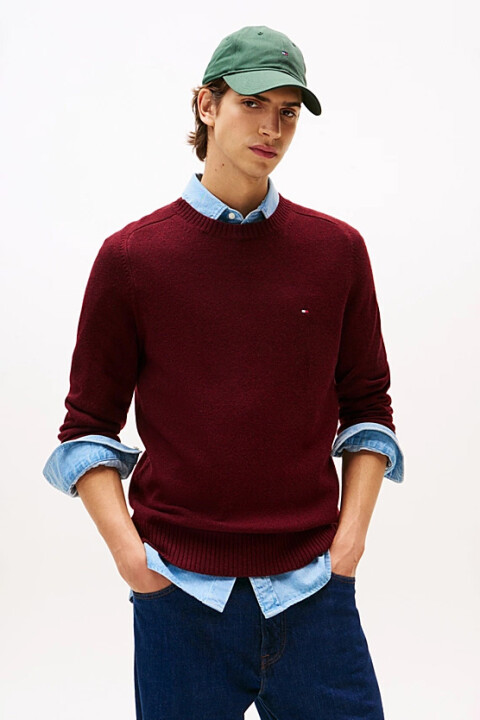 Erkek Regular Fit Kuzu Yünü Bisiklet Yaka Kazak - Bordo 