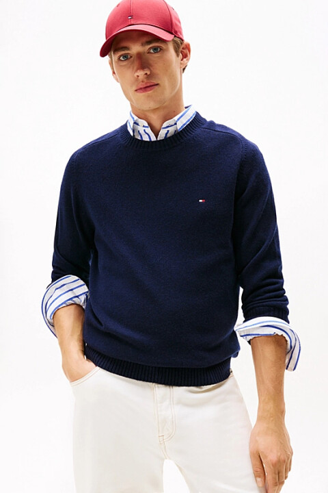 Erkek Regular Fit Kuzu Yünü Bisiklet Yaka Kazak - Lacivert 