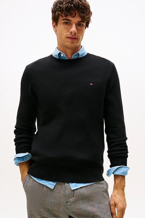 Erkek Regular Fit Kuzu Yünü Bisiklet Yaka Kazak - Siyah 