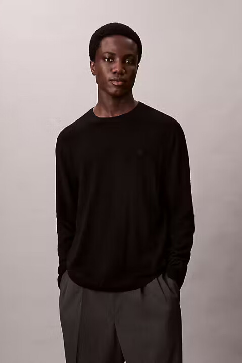 Erkek Regular Fit Merinos Yünü Triko Kazak - Siyah 