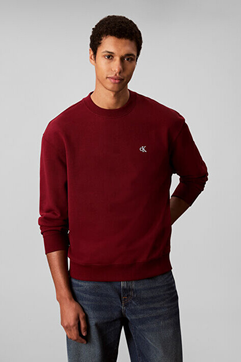 Erkek Regular Fit Monogram Nakışlı Sweatshirt - Bordo 