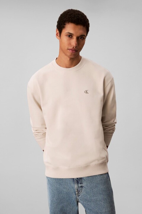 Erkek Regular Fit Monogram Nakışlı Sweatshirt - Krem 