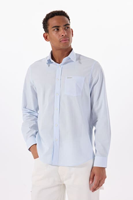 Erkek Regular Fit Tek Cepli Gömlek - Açık Mavi 