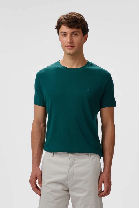 Erkek Regular Fit Triko T-Shirt - Yeşil 