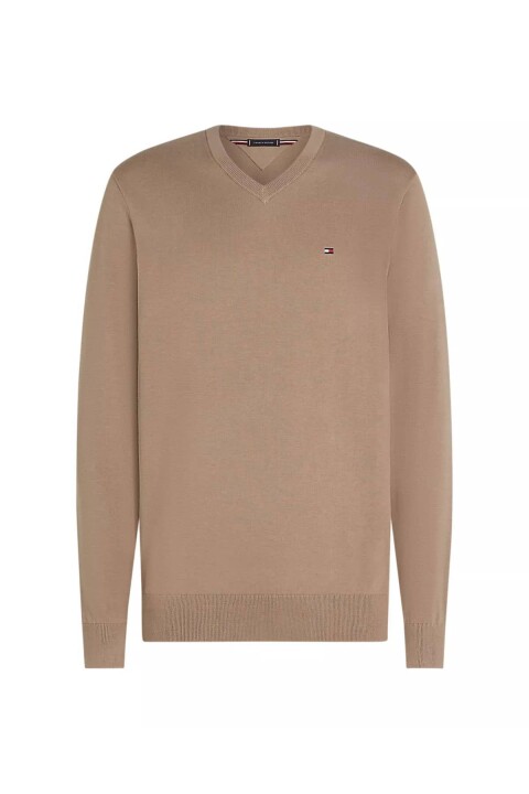 Erkek Regular Fit V Yaka Pamuklu Triko Kazak - Bej 