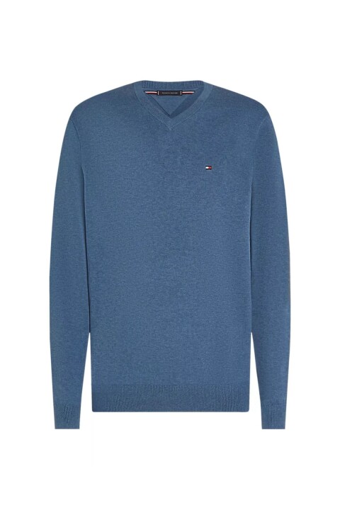 Erkek Regular Fit V Yaka Pamuklu Triko Kazak - Mavi 