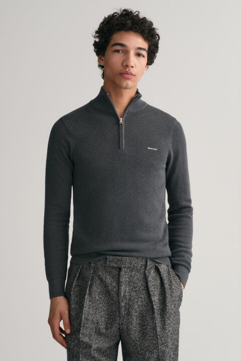 Erkek Regular Fit Yarım Fermuarlı Kazak - Gri 