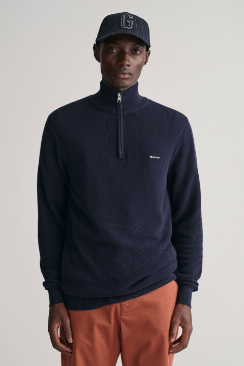 Erkek Regular Fit Yarım Fermuarlı Kazak - Lacivert 