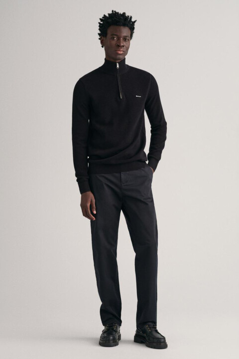 Erkek Regular Fit Yarım Fermuarlı Kazak - Siyah 