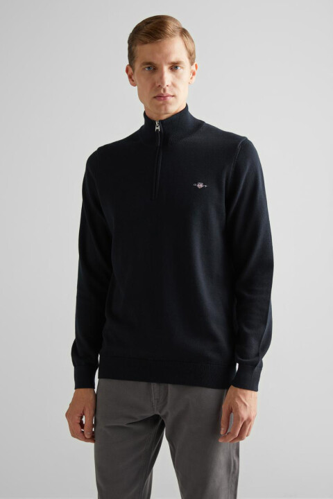 Erkek Regular Fit Yarım Fermuarlı Kazak - Siyah 