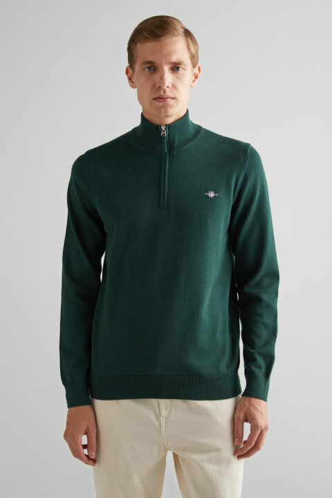 Erkek Regular Fit Yarım Fermuarlı Kazak - Yeşil 