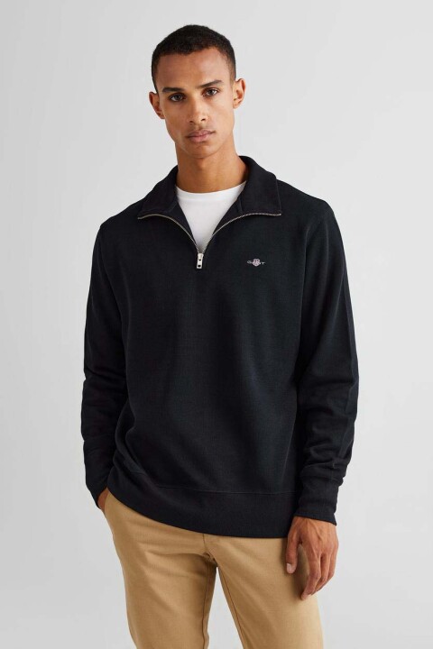 Erkek Regular Fit Yarım Fermuarlı Sweatshirt - Siyah 