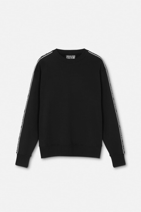 Erkek Regular Fit Yazı Logolu Şeritli Bisiklet Yaka Sweatshirt - Siyah 