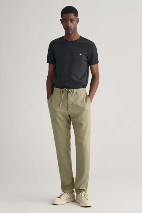 Erkek Relaxed Fit Keten Pantolon - Yeşil 