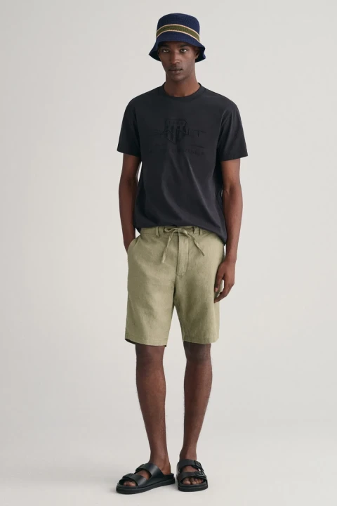 Erkek Relaxed Fit Keten Şort - Yeşil 