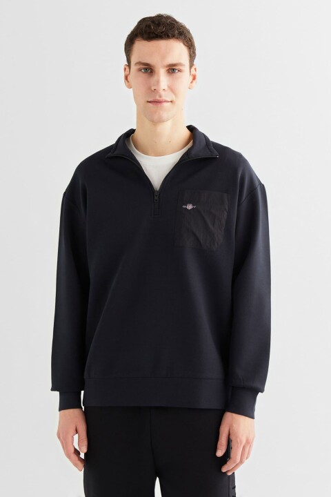 Erkek Relaxed Fit Yarım Fermuarlı Sweatshirt - Siyah 