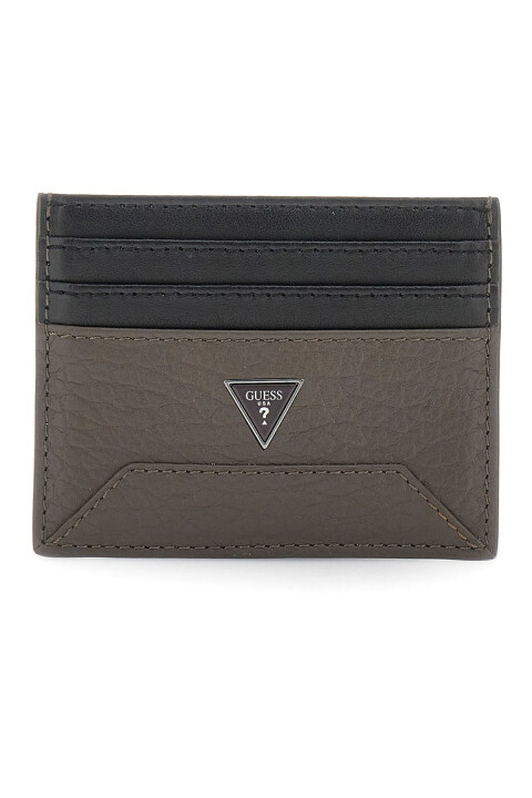 Erkek Ren Bloklu Dokulu Deri Kartlık - Kahverengi 