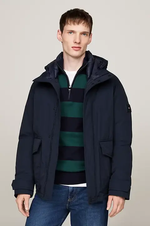 Erkek Rockıe Kapüşonlu Yan Cepli Mont - Lacivert 