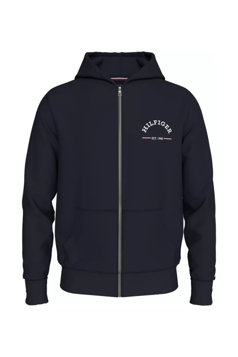 Erkek Roundall Hooded Zıp Through Sweatshirt-Lacivert 