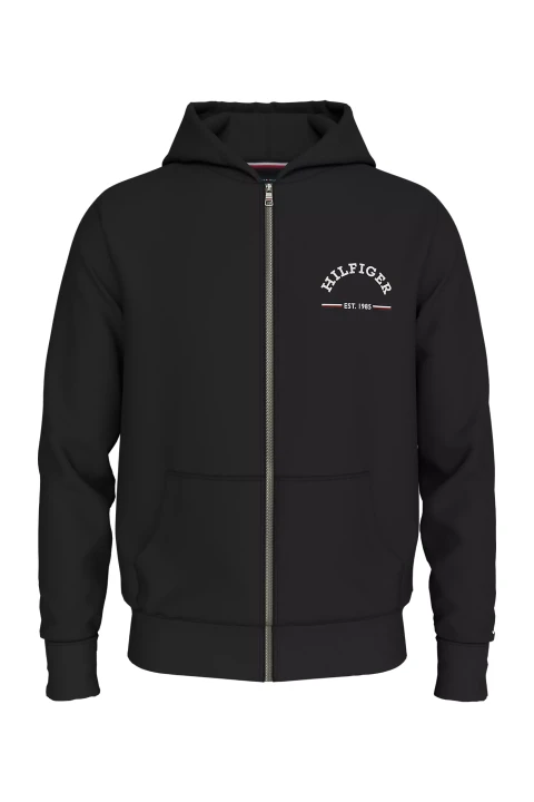 Erkek Roundall Hooded Zıp Through Sweatshirt-Siyah 