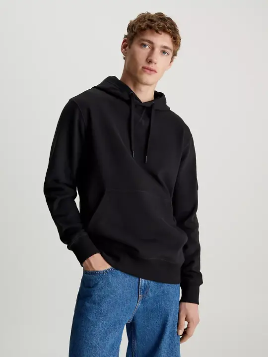 Erkek Rozetli Kapüşonlu Sweatshirt - Siyah 