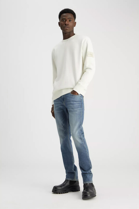 Erkek Rozetli Sweatshirt - Beyaz 