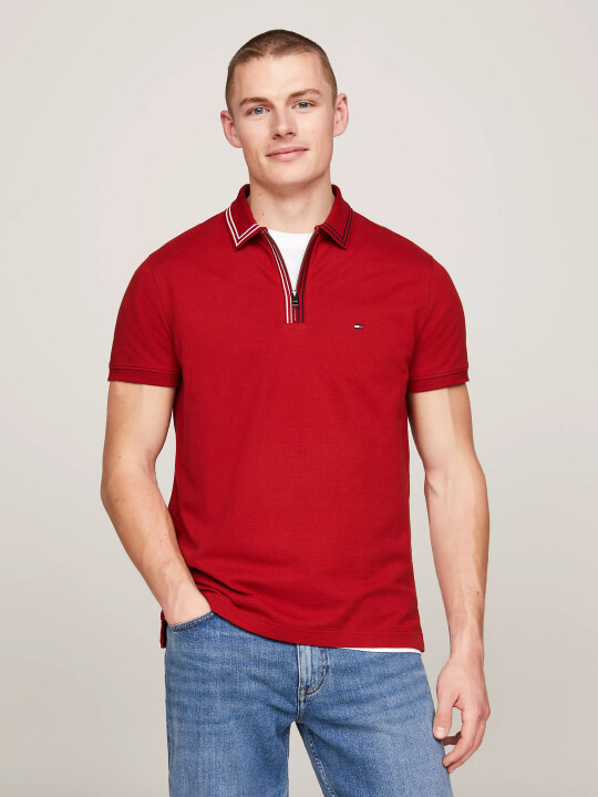 Erkek Rwb Zıp Placket Tıppıng Reg Polo Polo T-Shirt-Kırmızı 