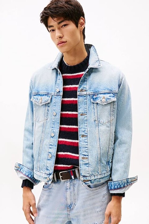 Erkek Ryan Back Logolu Kot Kamyoncu Ceketi - Açık Mavi 