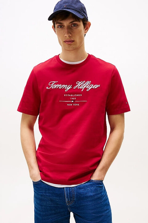 Erkek Script Logo T-Shirt - Kırmızı 