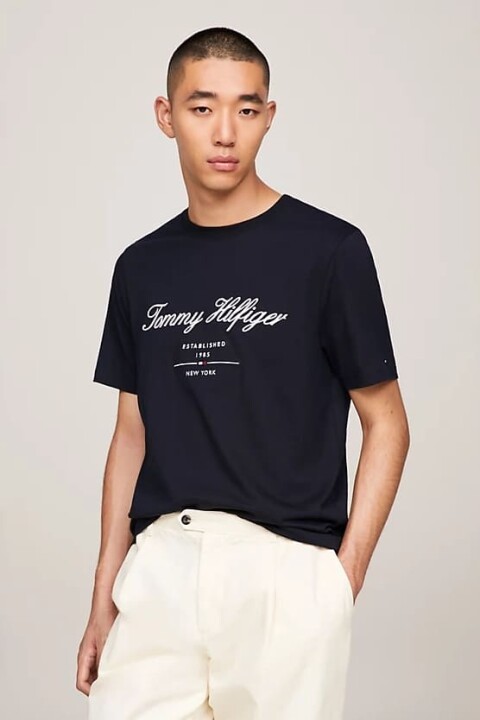 Erkek Script Logo T-Shirt - Lacivert - Tommy Hilfiger