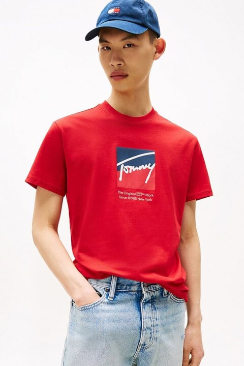 Erkek Signature Logo T-Shirt - Kırmızı 